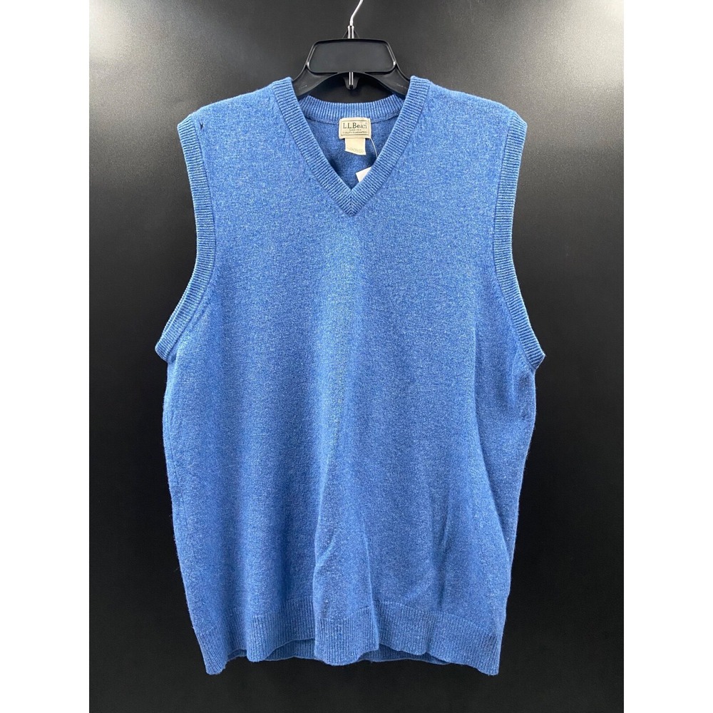 L.L. Bean Sweater Vest‎ Mens XXL Tall 2XLT 100% Lambs Wool Blue Golf Outdoor EUC